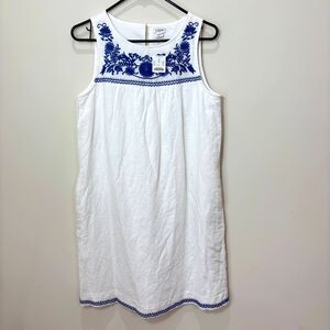J Crew White Linen Embroidered Shift Dress XS Relaxed Beachy Europe Cruise NWT